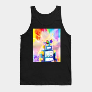 Rainbow Robot Wearing Love Heart Glasses Tank Top